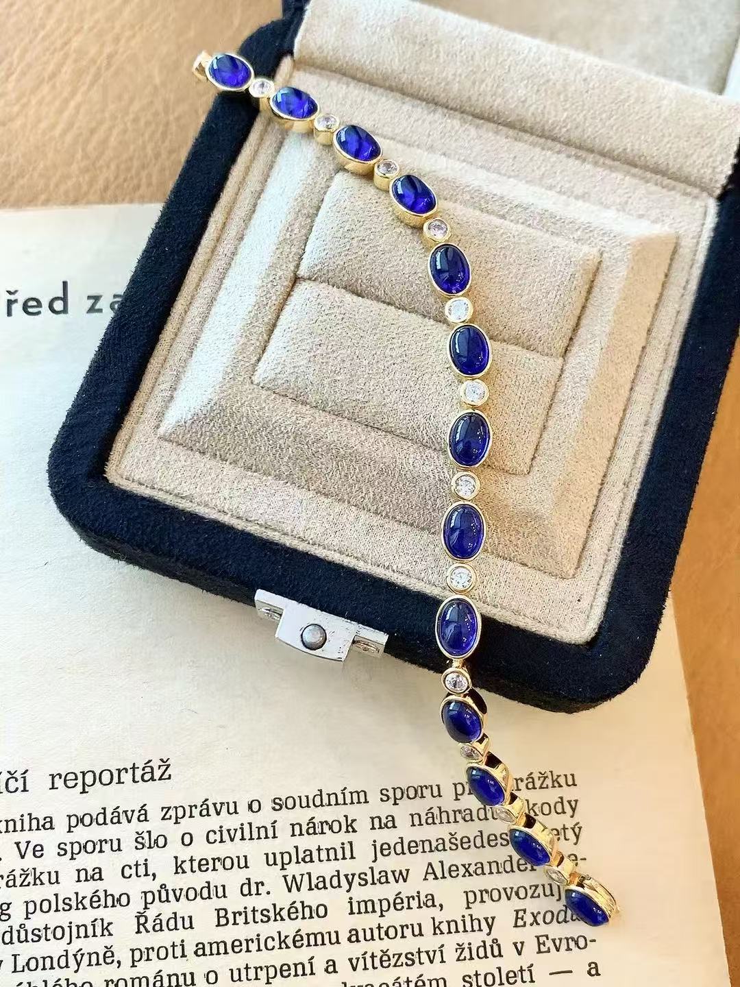 Vintage-Inspired Oval Synthetic Sapphire Tennis Bracelet - floysun