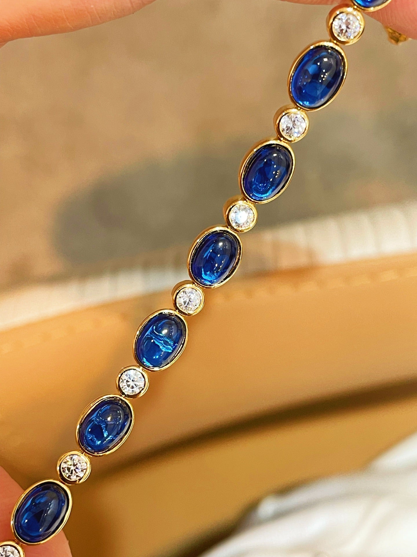 Vintage-Inspired Oval Synthetic Sapphire Tennis Bracelet - floysun