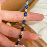 Vintage-Inspired Oval Synthetic Sapphire Tennis Bracelet - floysun