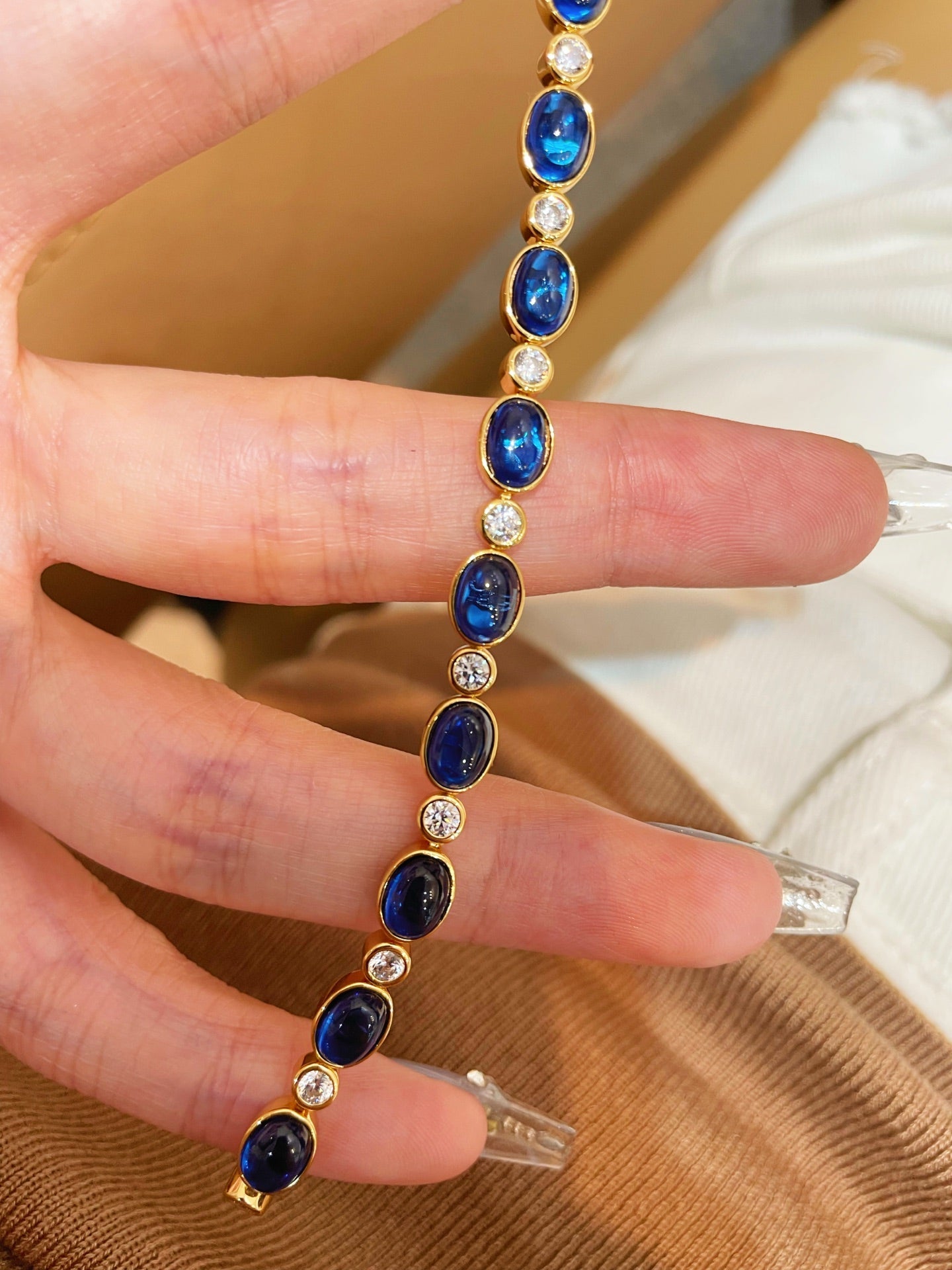 Vintage-Inspired Oval Synthetic Sapphire Tennis Bracelet - floysun