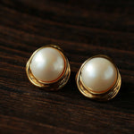 Vintage - Inspired Round Pearl Stud Earrings - floysun