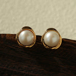 Vintage - Inspired Round Pearl Stud Earrings - floysun