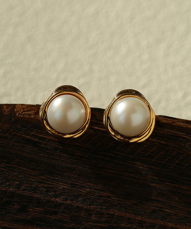Vintage - Inspired Round Pearl Stud Earrings - floysun