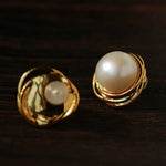 Vintage - Inspired Round Pearl Stud Earrings - floysun