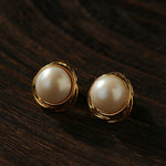 Vintage - Inspired Round Pearl Stud Earrings - floysun