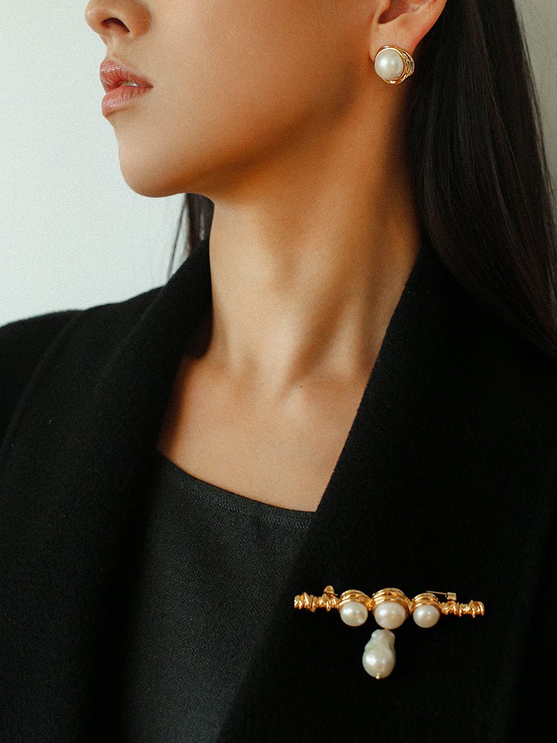 Vintage - Inspired Round Pearl Stud Earrings - floysun