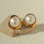 Vintage - Inspired Round Pearl Stud Earrings - floysun