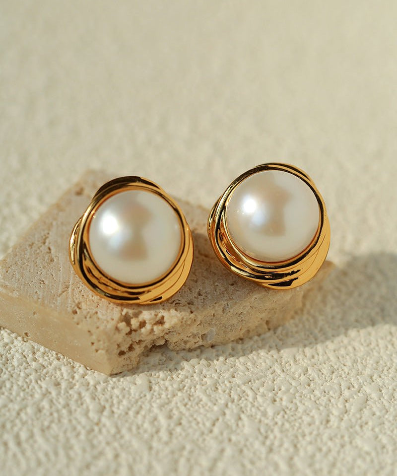 Vintage - Inspired Round Pearl Stud Earrings - floysun