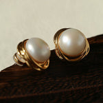 Vintage - Inspired Round Pearl Stud Earrings - floysun