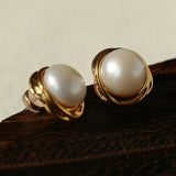 Vintage - Inspired Round Pearl Stud Earrings - floysun