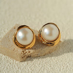 Vintage - Inspired Round Pearl Stud Earrings - floysun