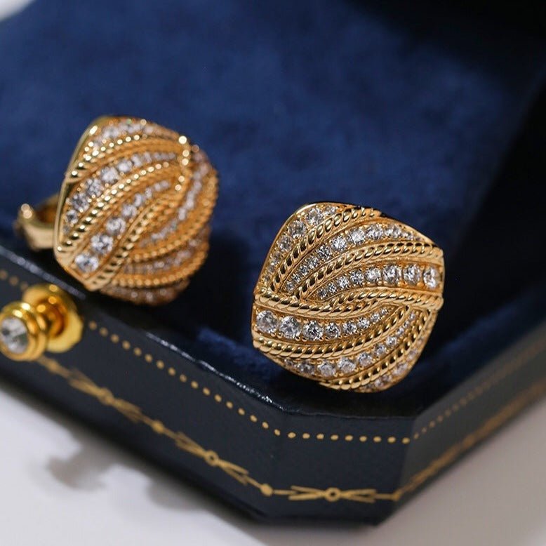 Vintage-Inspired Square Twist Diamond Stud Earrings - floysun