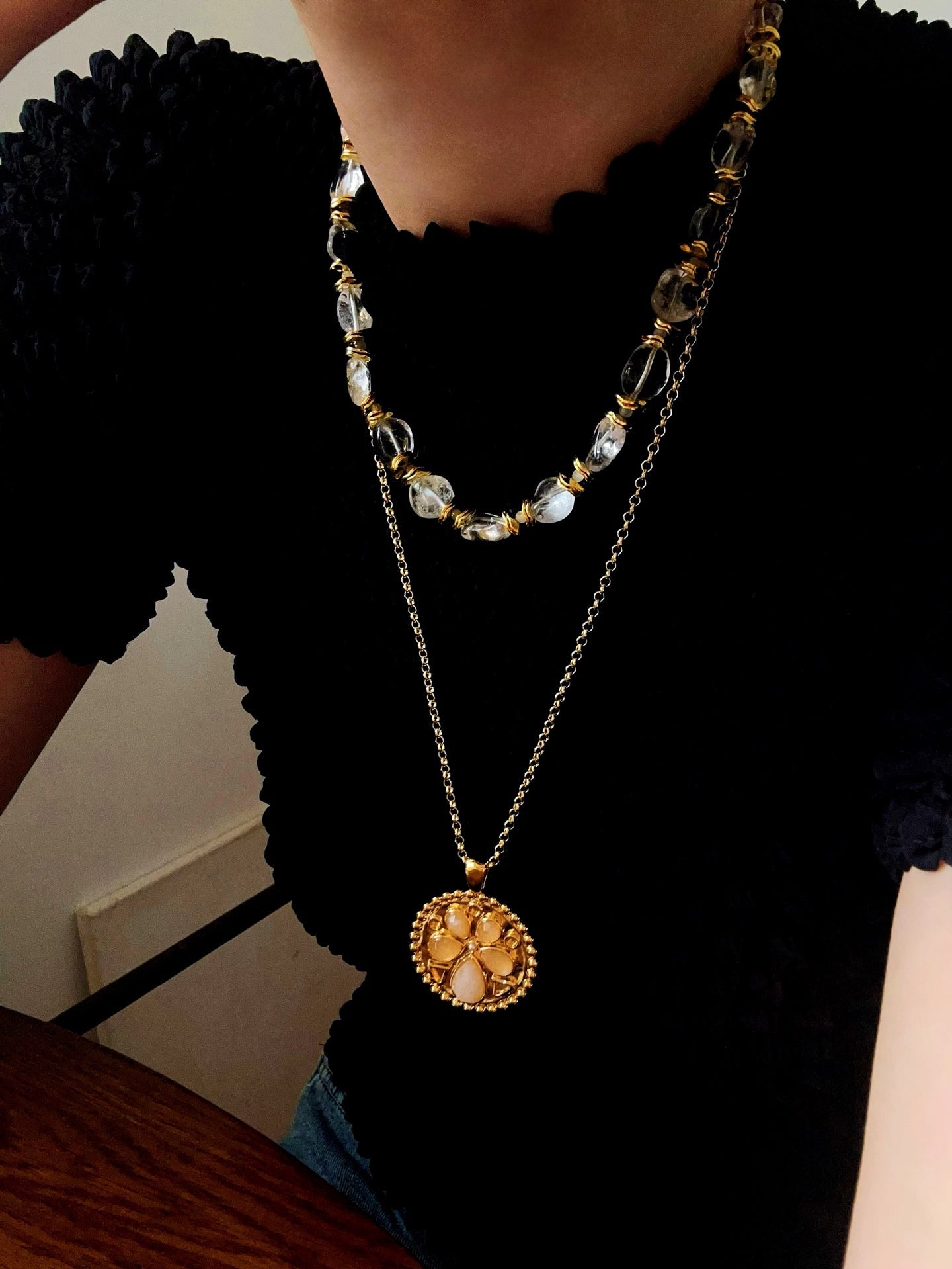 Vintage - Inspired White Crystal Clover Compass Long Necklace - floysun
