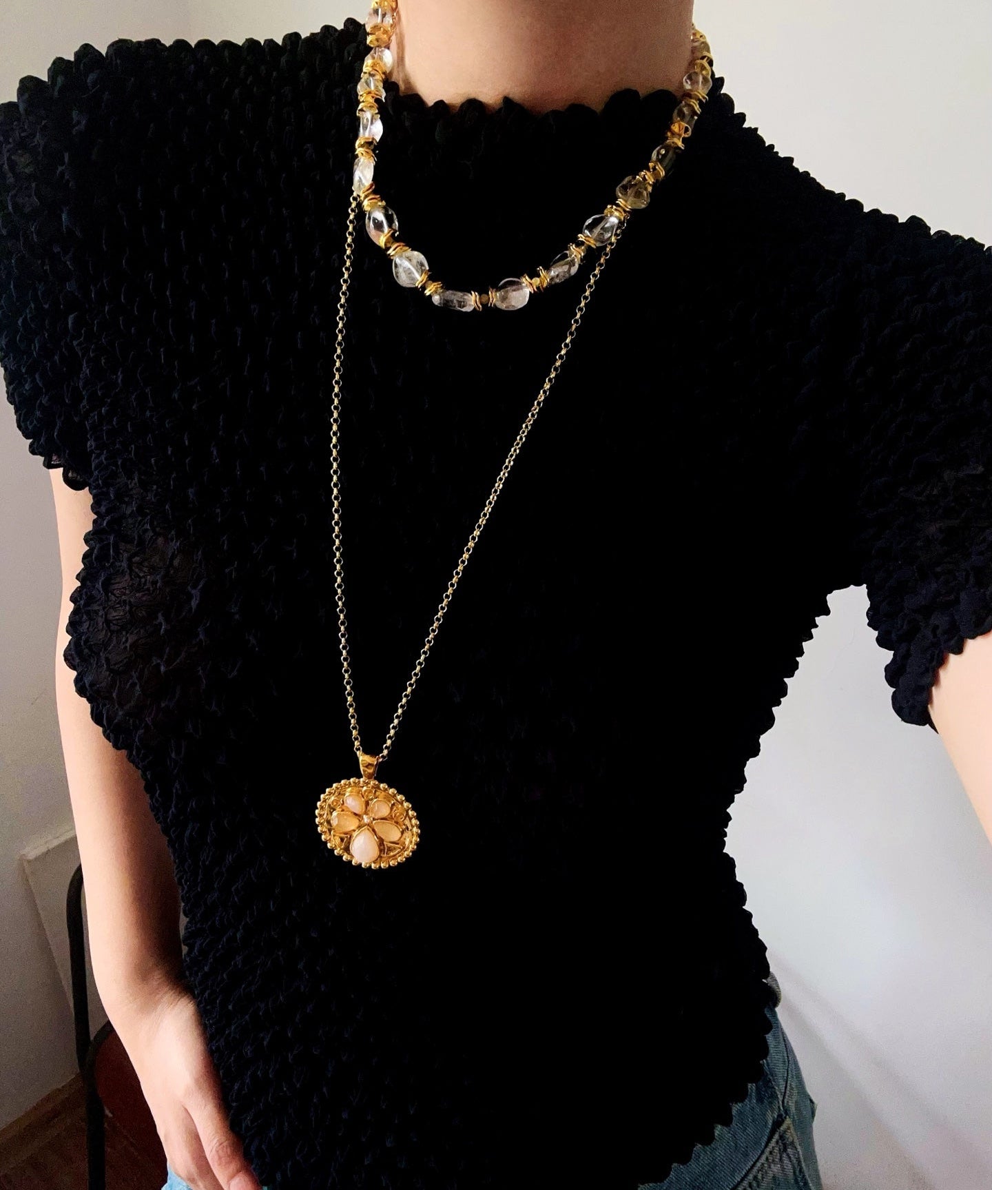 Vintage - Inspired White Crystal Clover Compass Long Necklace - floysun