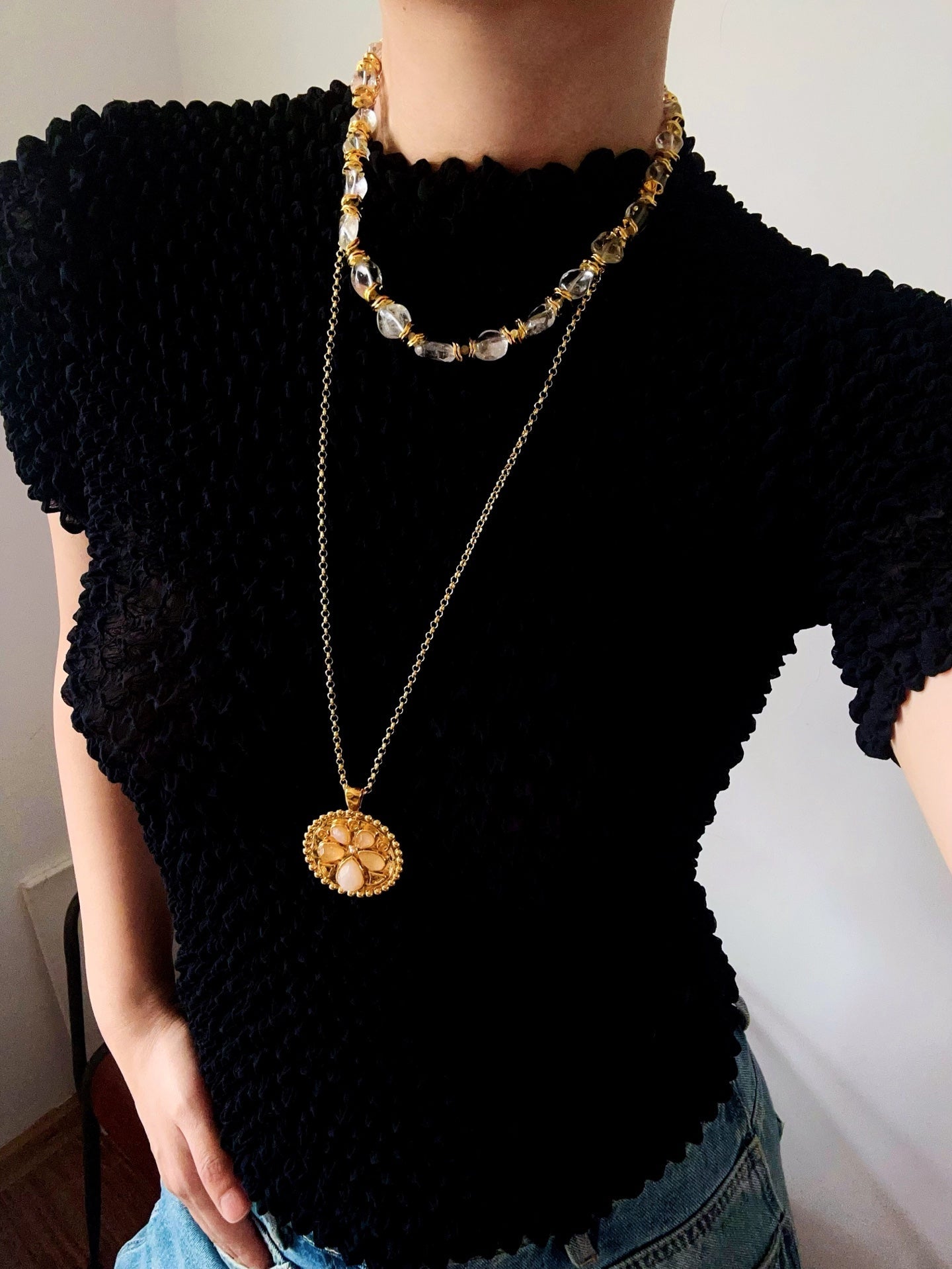 Vintage - Inspired White Crystal Clover Compass Long Necklace - floysun