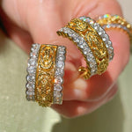 Vintage - Inspired Wide Hoop Earrings with Sparkling Stones - floysun