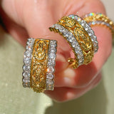 Vintage - Inspired Wide Hoop Earrings with Sparkling Stones - floysun