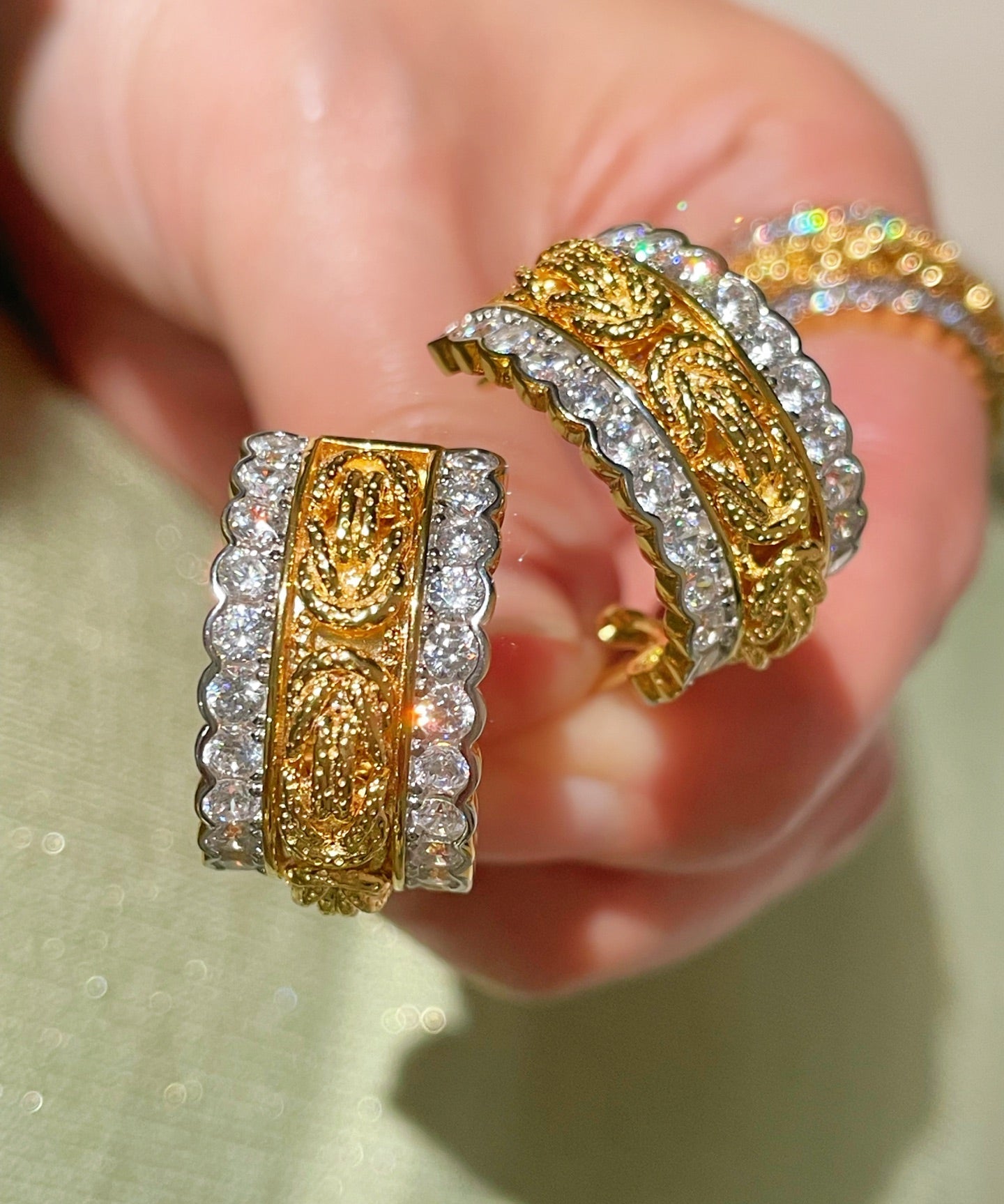 Vintage - Inspired Wide Hoop Earrings with Sparkling Stones - floysun