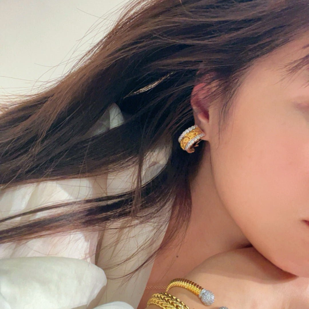 Vintage - Inspired Wide Hoop Earrings with Sparkling Stones - floysun
