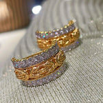 Vintage - Inspired Wide Hoop Earrings with Sparkling Stones - floysun