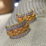 Vintage - Inspired Wide Hoop Earrings with Sparkling Stones - floysun