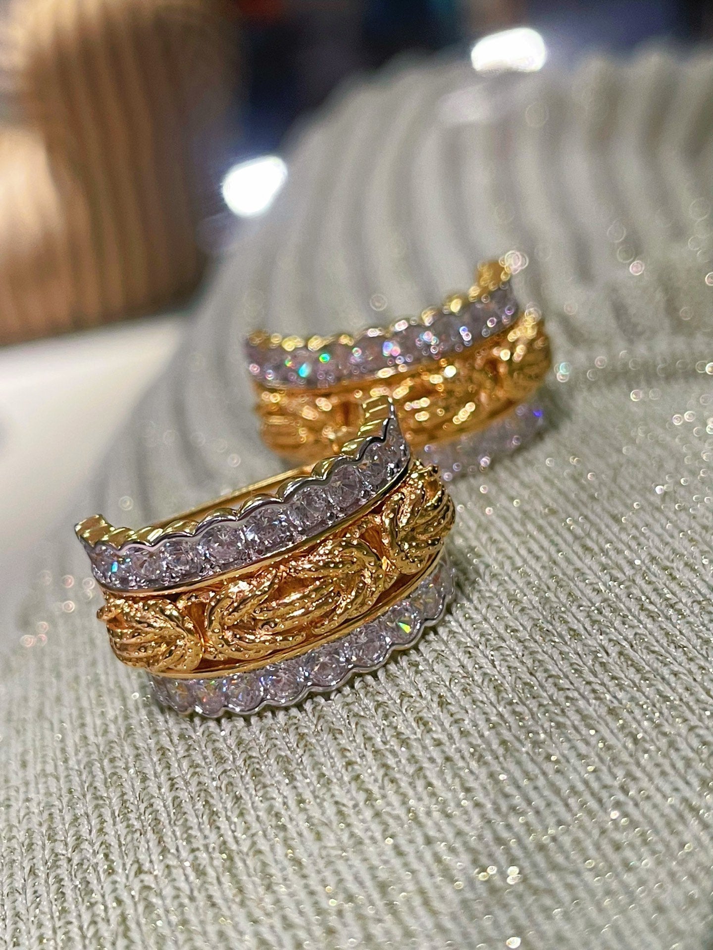 Vintage - Inspired Wide Hoop Earrings with Sparkling Stones - floysun