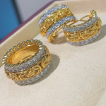 Vintage - Inspired Wide Hoop Earrings with Sparkling Stones - floysun
