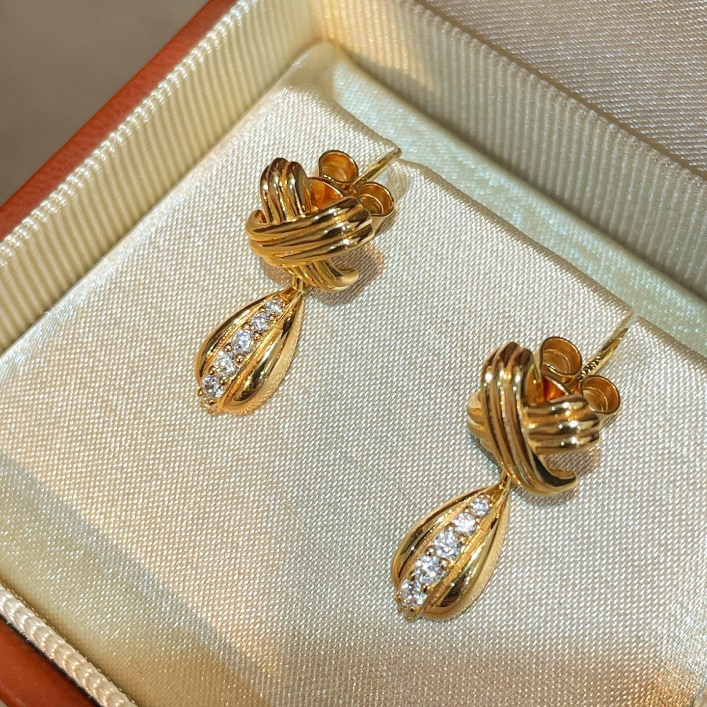 Vintage Intertwined Knot Teardrop Lab-Grown Diamond Drop Earrings - floysun