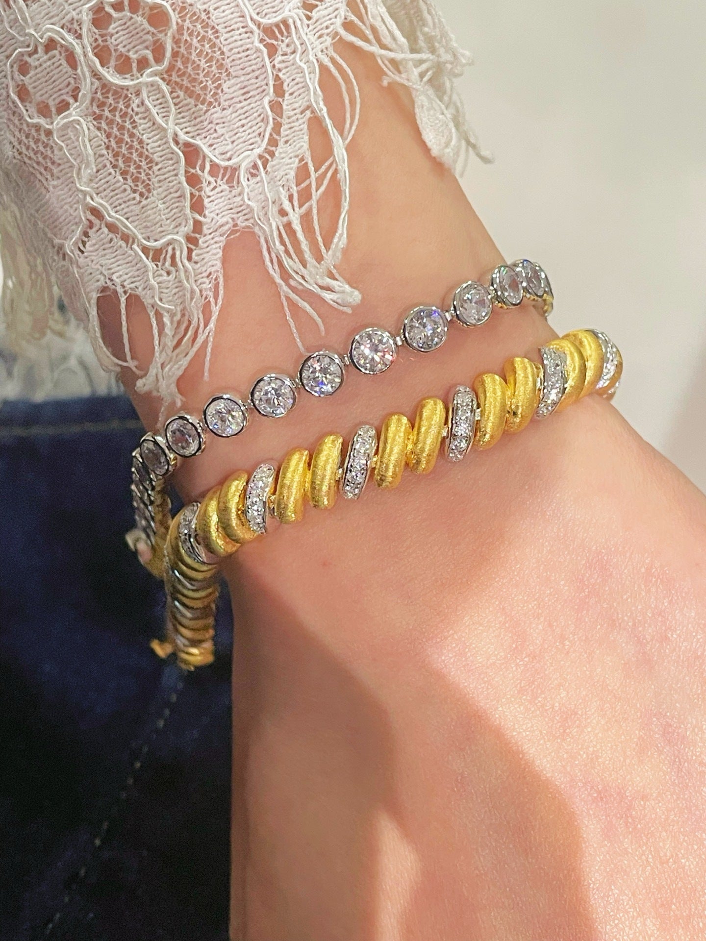 Vintage Italian Brushed Two-Tone Bracelet - floysun