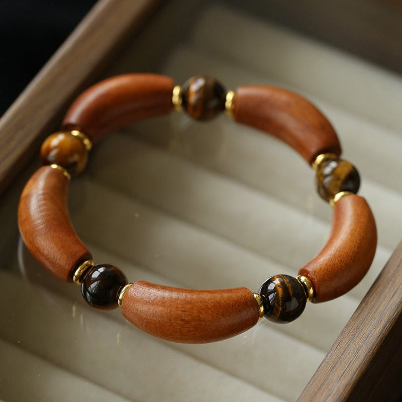 Vintage Jujube Wood & Tiger's Eye Sculptural Beaded Bracelet - floysun