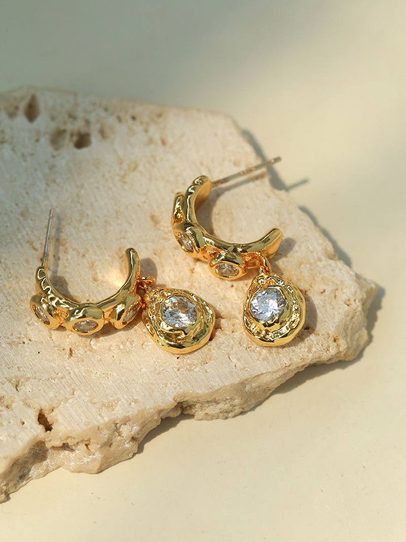 Vintage Lava Texture Cubic Zirconia Teardrop Drop Earrings - floysun