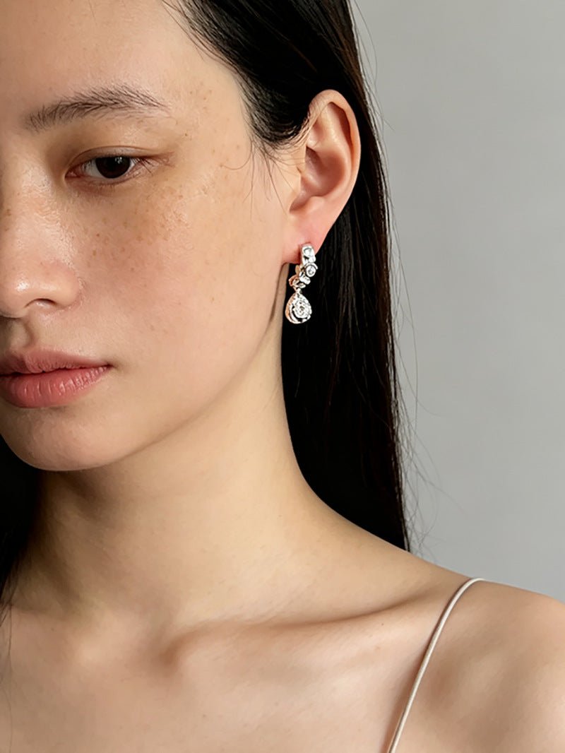 Vintage Lava Texture Cubic Zirconia Teardrop Drop Earrings - floysun