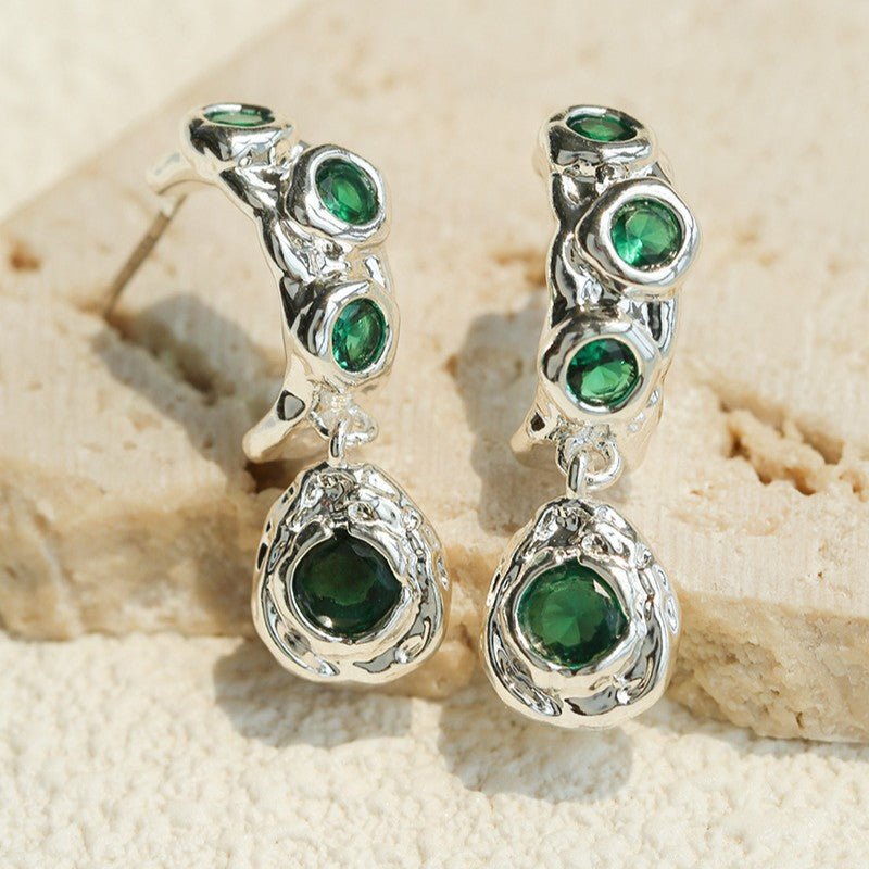 Vintage Lava Texture Cubic Zirconia Teardrop Drop Earrings - floysun