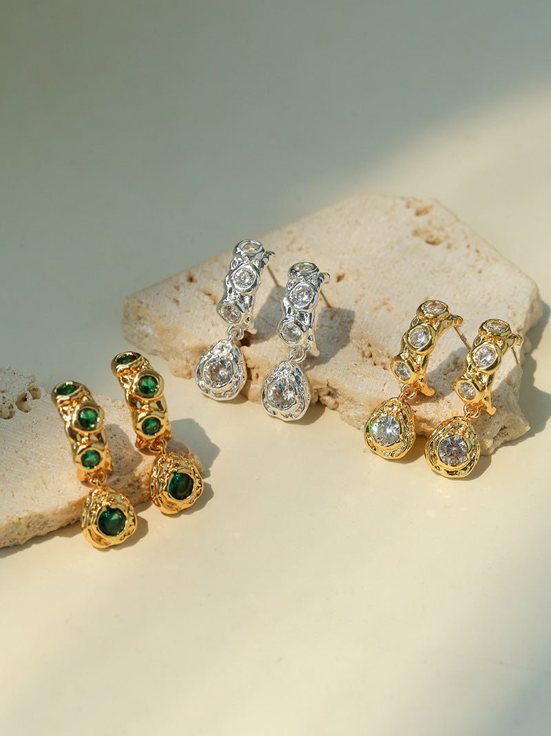 Vintage Lava Texture Cubic Zirconia Teardrop Drop Earrings - floysun