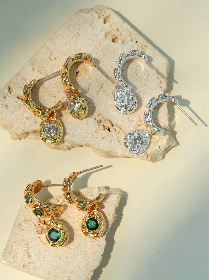 Vintage Lava Texture Cubic Zirconia Teardrop Drop Earrings - floysun