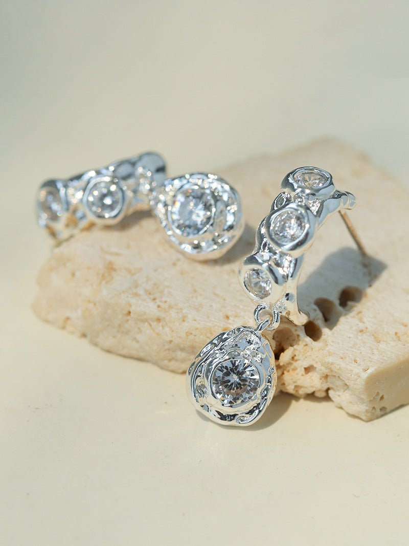 Vintage Lava Texture Cubic Zirconia Teardrop Drop Earrings - floysun