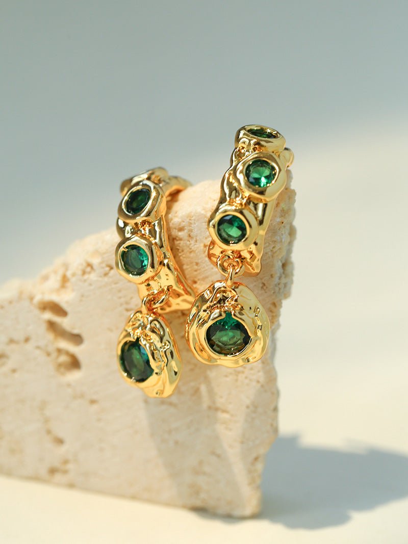 Vintage Lava Texture Cubic Zirconia Teardrop Drop Earrings - floysun