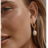 Vintage Lava Textured Double Interlock Ring Pearl Drop Earrings - floysun