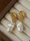Vintage Lava Textured Double Interlock Ring Pearl Drop Earrings - floysun