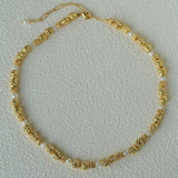 Vintage Lava Textured Gold Bean Freshwater Pearl Collarbone Necklace - floysun