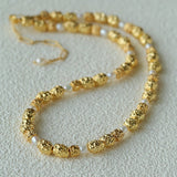 Vintage Lava Textured Gold Bean Freshwater Pearl Collarbone Necklace - floysun