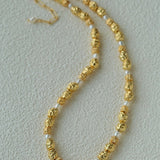 Vintage Lava Textured Gold Bean Freshwater Pearl Collarbone Necklace - floysun