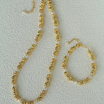 Vintage Lava Textured Gold Bean Freshwater Pearl Collarbone Necklace - floysun