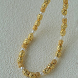 Vintage Lava Textured Gold Bean Freshwater Pearl Collarbone Necklace - floysun