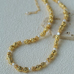Vintage Lava Textured Gold Bean Freshwater Pearl Collarbone Necklace - floysun