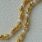 Vintage Lava Textured Gold Bean Freshwater Pearl Collarbone Necklace - floysun