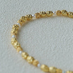 Vintage Lava Textured Gold Bean Freshwater Pearl Stack Bracelet - floysun