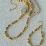 Vintage Lava Textured Gold Bean Freshwater Pearl Stack Bracelet - floysun