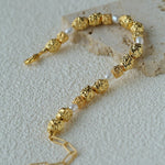 Vintage Lava Textured Gold Bean Freshwater Pearl Stack Bracelet - floysun