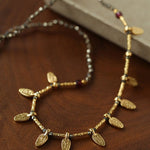 Vintage Leaf Multi‑Charm Pyrite Hand‑Strung Necklace - floysun
